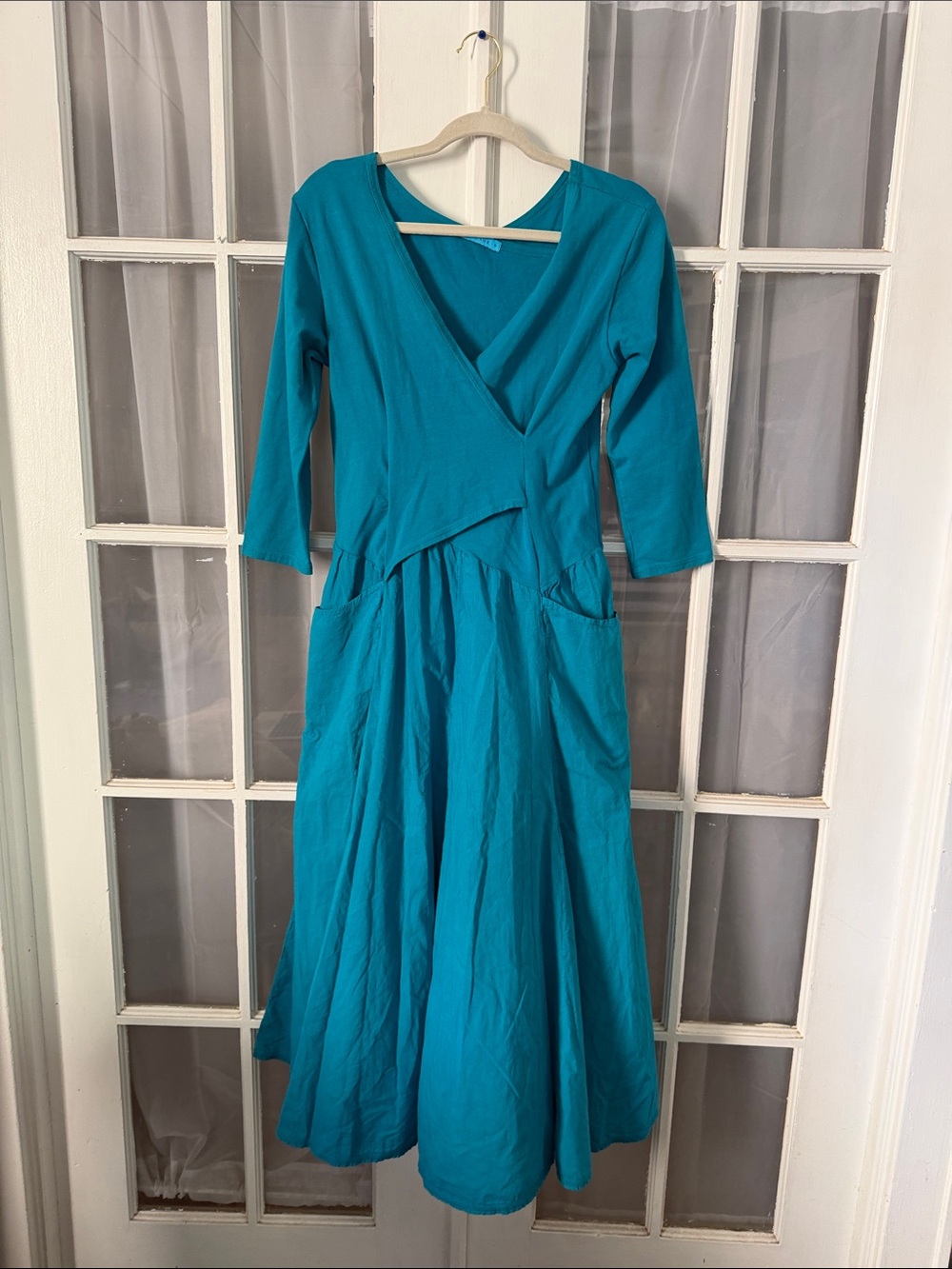 Luna Luz Teal Blue Wrap-Style Dress with Pockets Size Small